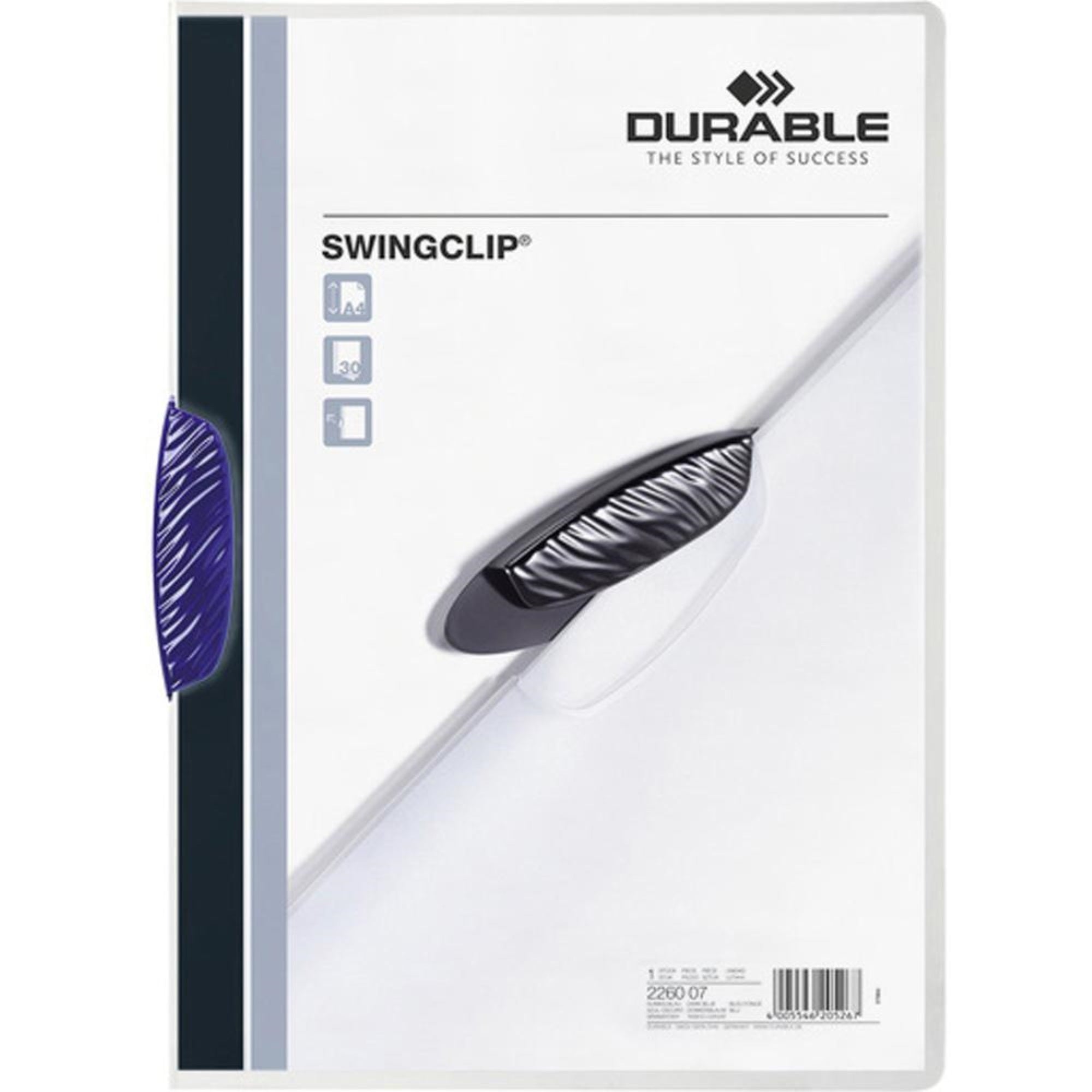 Durable&Reg; Swingclip&Reg; Report Cover - Letter Size 8 1/2 X 11 - 30 Sheet Capacity - Punchless - Vinyl - Dark Blue Clip
