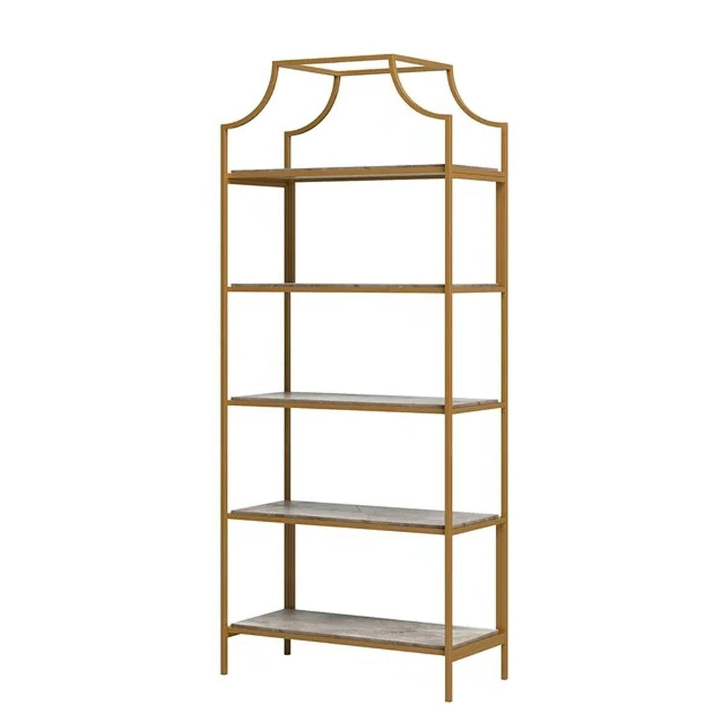 Gold Metal Display Rack Etagere Bookcase with 5 Faux Stone Storage Shelves