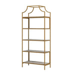 Gold Metal Display Rack Etagere Bookcase with 5 Faux Stone Storage Shelves