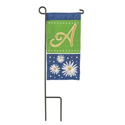 Dicksons M040039 4 X 8.5 In. Flag Double Applique Daisy Monogram A Burlap Mini I Flag With Pole