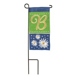 Dicksons M040040 4 X 8.5 In. Flag Double Applique Daisy Monogram B Burlap Mini I Flag With Pole