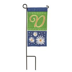 Dicksons M040042 4 X 8.5 In. Flag Double Applique Daisy Monogram D Burlap Mini I Flag With Pole