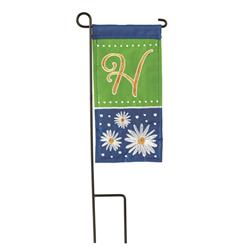 Dicksons M040046 4 X 8.5 In. Flag Double Applique Daisy Monogram H Burlap Mini I Flag With Pole