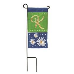 Dicksons M040048 4 X 8.5 In. Flag Double Applique Daisy Monogram K Burlap Mini I Flag With Pole