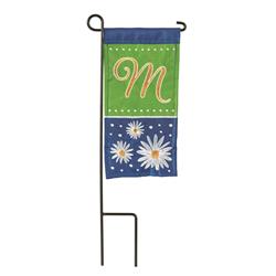Dicksons M040050 4 X 8.5 In. Flag Double Applique Daisy Monogram M Burlap Mini I Flag With Pole