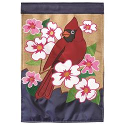 Dicksons M011079 13 X 18 In. Flag Double Applique Cardinal Dogwood Burlap Garden
