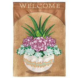 Dicksons M001084 29 X 42 In. Flag Double Applique Welcome Succulents Burlap - Large