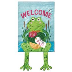 Dicksons M010124 13 X 24 In. Flag Double Applique Frog Welcome To Our Polyester Garden