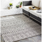 5 ft. x 8 ft. Black Off-White Chevron Coastal Boho Style Indoor Outdoor Area Rug