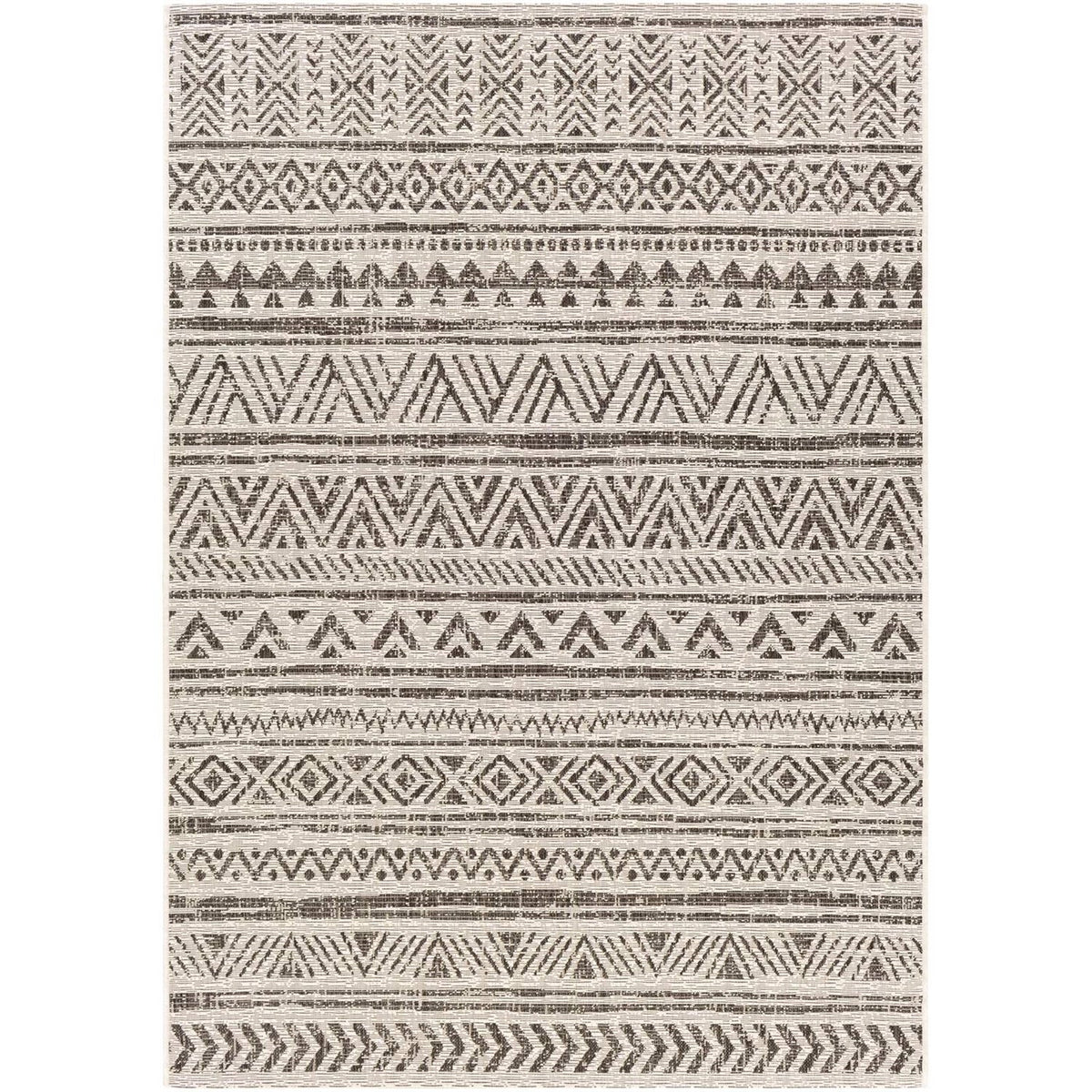 5 ft. x 8 ft. Black Off-White Chevron Coastal Boho Style Indoor Outdoor Area Rug