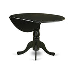 East West Furniture DLAN5-BLK-C 5 Piece Dining Room Table Set Includes a Round Kitchen Table with Dropleaf and 4 Linen Fabric Upholstered Dining Chairs, 42x42 Inch, Black