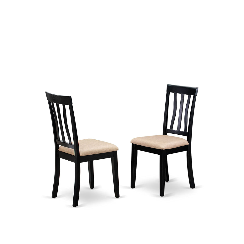East West Furniture DLAN5-BLK-C 5 Piece Dining Room Table Set Includes a Round Kitchen Table with Dropleaf and 4 Linen Fabric Upholstered Dining Chairs, 42x42 Inch, Black