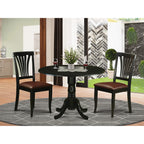East West Furniture DLAV3-BLK-LC 3 Piece Dining Set Contains a Round Dining Room Table with Dropleaf and 2 Faux Leather Upholstered Kitchen Chairs, 42x42 Inch, Black
