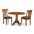 East West Furniture DLAV3-SBR-C 3 Piece Dining Room Table Set Contains a Round Dining Table with Dropleaf and 2 Linen Fabric Uph