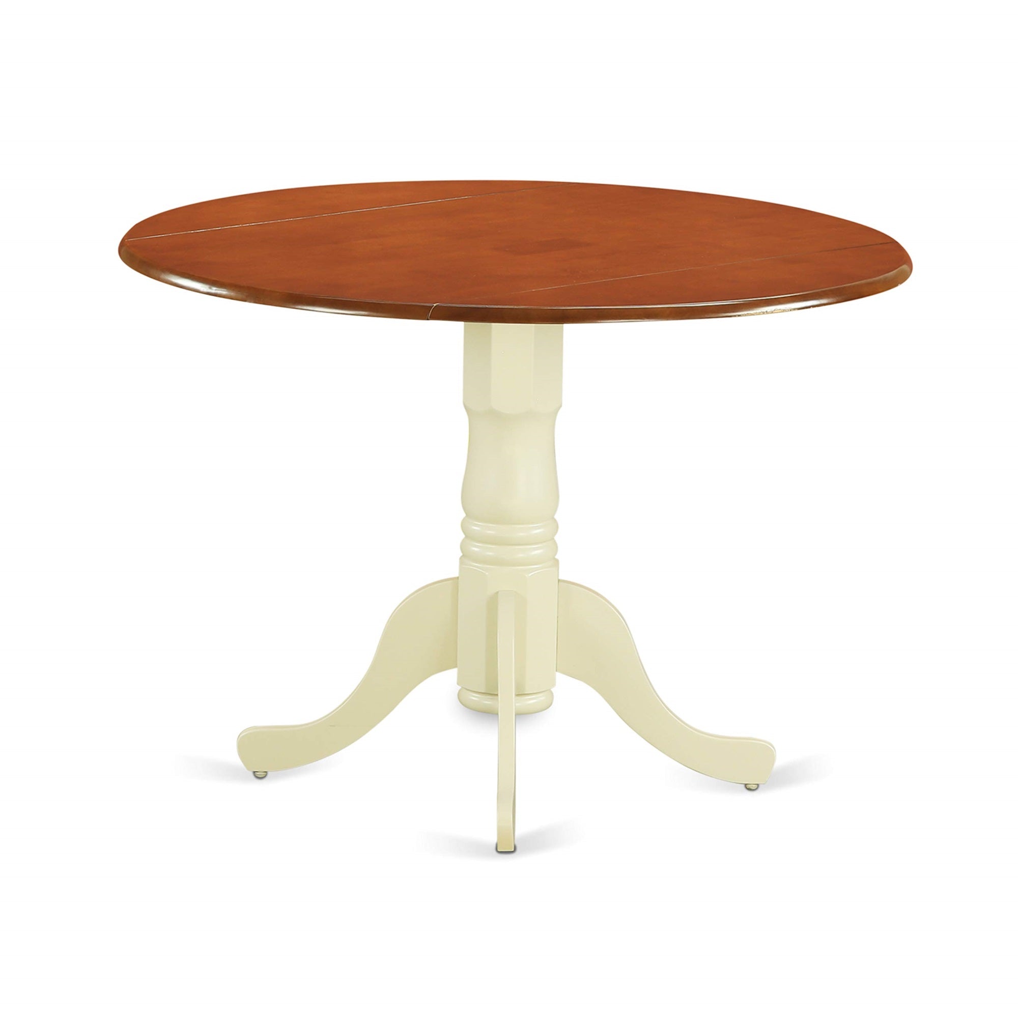 East West Furniture DLAV5-BMK-W 5 Piece Kitchen Table Set for 4 Includes a Round Dining Room Table with Dropleaf and 4 Solid Wood Seat Chairs, 42x42 Inch, Buttermilk & Cherry