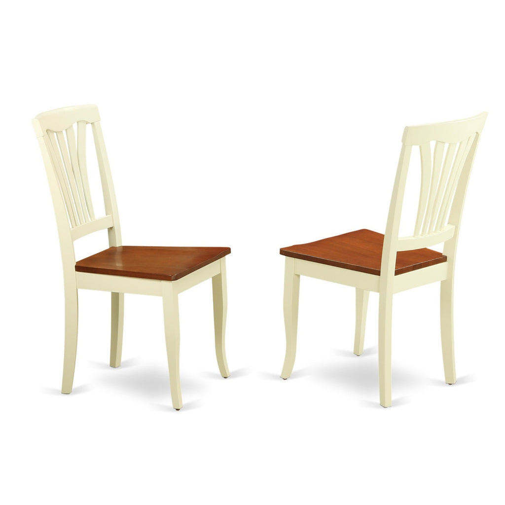 East West Furniture DLAV5-BMK-W 5 Piece Kitchen Table Set for 4 Includes a Round Dining Room Table with Dropleaf and 4 Solid Wood Seat Chairs, 42x42 Inch, Buttermilk & Cherry