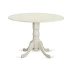 East West Furniture DLBO5-WHI-W 5 Piece Kitchen Table Set for 4 Includes a Round Dining Room Table with Dropleaf and 4 Solid Wood Seat Chairs, 42x42 Inch, Linen White