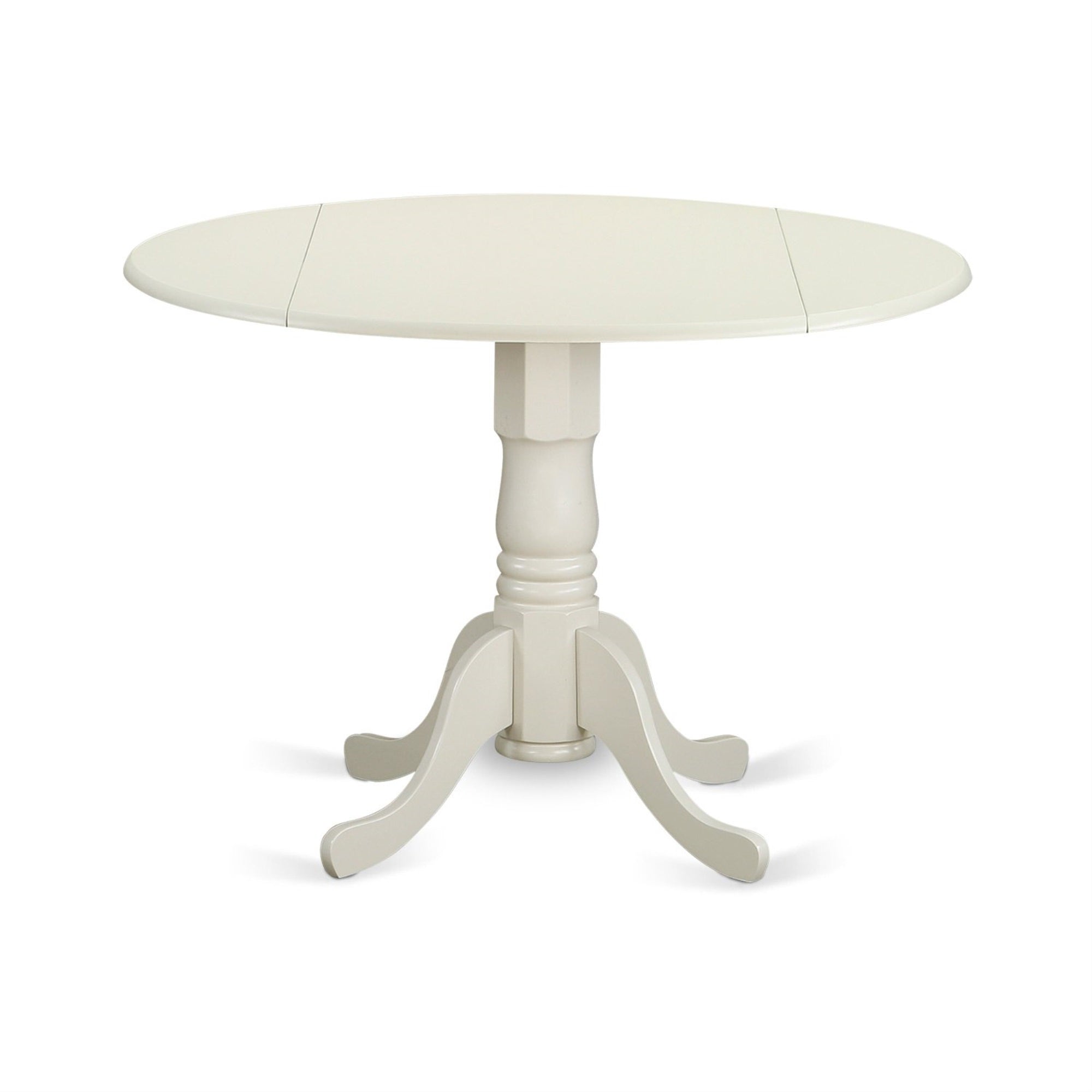 East West Furniture DLBO5-WHI-W 5 Piece Kitchen Table Set for 4 Includes a Round Dining Room Table with Dropleaf and 4 Solid Wood Seat Chairs, 42x42 Inch, Linen White