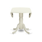 East West Furniture DLBO5-WHI-W 5 Piece Kitchen Table Set for 4 Includes a Round Dining Room Table with Dropleaf and 4 Solid Wood Seat Chairs, 42x42 Inch, Linen White