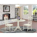 East West Furniture DLDO3-WHI-W Dublin 3 Piece Room Set Contains a Round Kitchen Table with Dropleaf and 2 Dining Chairs, 42x42 