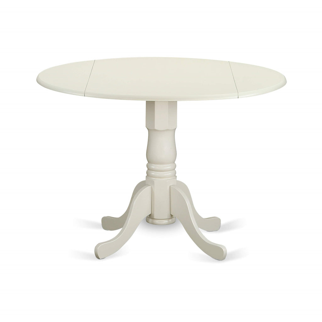East West Furniture DLDO5-WHI-W Dublin 5 Piece Room Set Includes a Round Kitchen Table with Dropleaf and 4 Dining Chairs, 42x42 Inch, Linen White