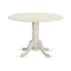 East West Furniture DLDO5-WHI-W Dublin 5 Piece Room Set Includes a Round Kitchen Table with Dropleaf and 4 Dining Chairs, 42x42 Inch, Linen White