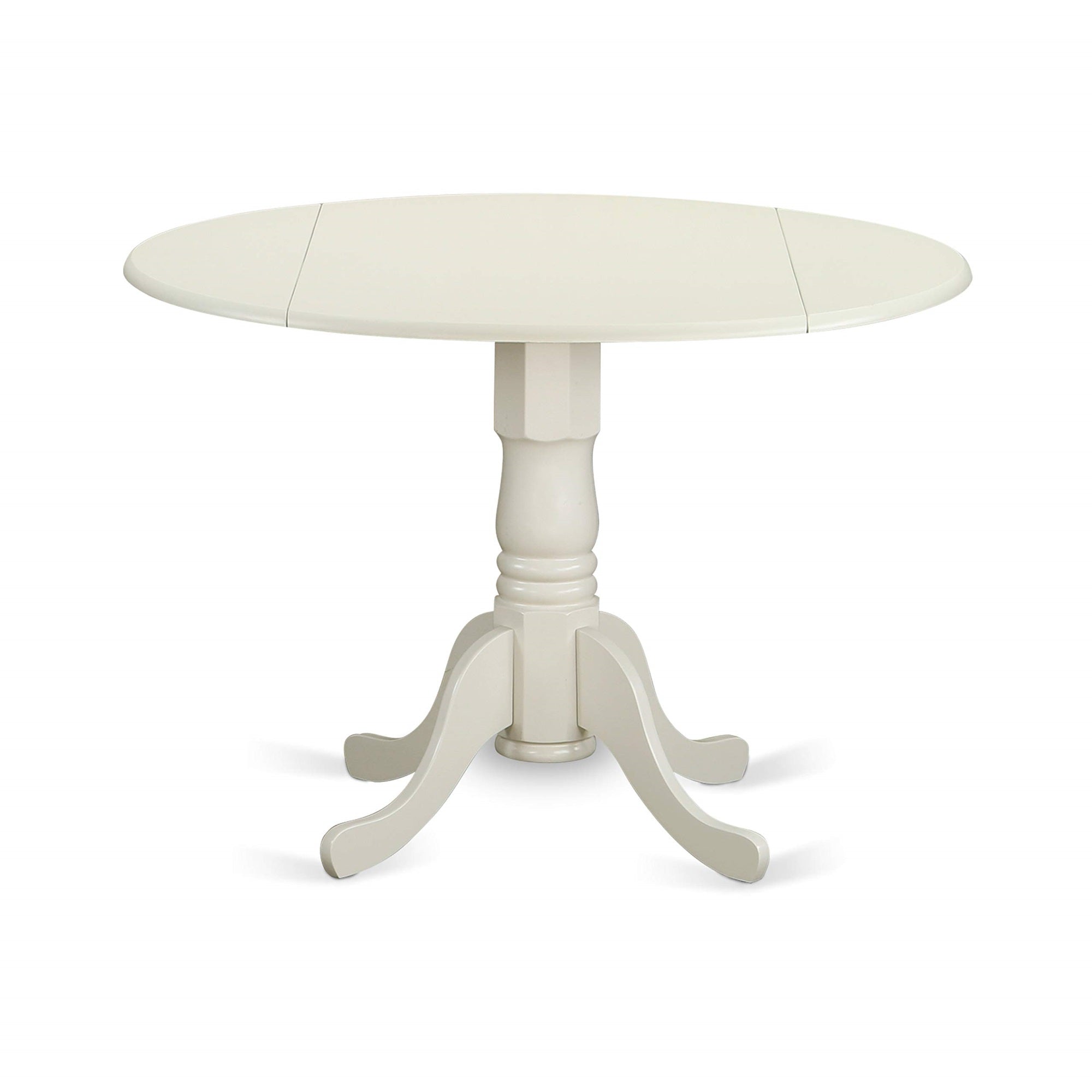 East West Furniture DLDO5-WHI-W Dublin 5 Piece Room Set Includes a Round Kitchen Table with Dropleaf and 4 Dining Chairs, 42x42 Inch, Linen White