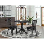 East West Furniture Dublin 3 Piece Set for Small Spaces Contains a Round Dining Room Table with Dropleaf and 2 Wood Seat Chairs, 42x42 Inch, Black