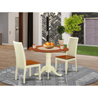 East West Furniture Dlip3-Bmk-W 3 Piece Kitchen Table & Chairs Set Contains A Round Dining Room Table With Dropleaf And 2 Dining Chairs, 42X42 Inch, Buttermilk & Cherry