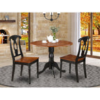 East West Furniture Dublin 3 Piece Set Contains a Round Dining Table with Dropleaf and 2 Kitchen Chairs, 42x42 Inch, Black & Cherry