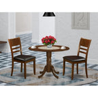 East West Furniture DLLY3-ESP-LC 3 Piece Kitchen Table Set for Small Spaces Contains a Round Dining Room Table with Dropleaf and 2 Faux Leather Upholstered Chairs, 42x42 Inch, Espresso