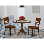 East West Furniture DLLY3-ESP-W 3 Piece Dining Table Set for Small Spaces Contains a Round Dining Room Table with Dropleaf and 2 Wooden Seat Chairs, 42x42 Inch, Espresso