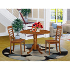 East West Furniture DLML3-SBR-W 3 Piece Kitchen Table Set for Small Spaces Contains a Round Dining Table with Dropleaf and 2 Dining Room Chairs, 42x42 Inch, Saddle Brown