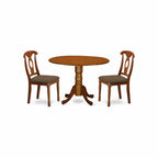 East West Furniture DLNA3-SBR-C 3 Piece Dining Set Contains a Round Dining Table with Dropleaf and 2 Linen Fabric Kitchen Room Chairs, 42x42 Inch, Saddle Brown