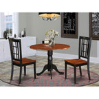 East West Furniture DLNI3-BCH-W 3 Piece Dining Set Contains a Round Dining Room Table with Dropleaf and 2 Kitchen Chairs, 42x42 Inch, Black & Cherry