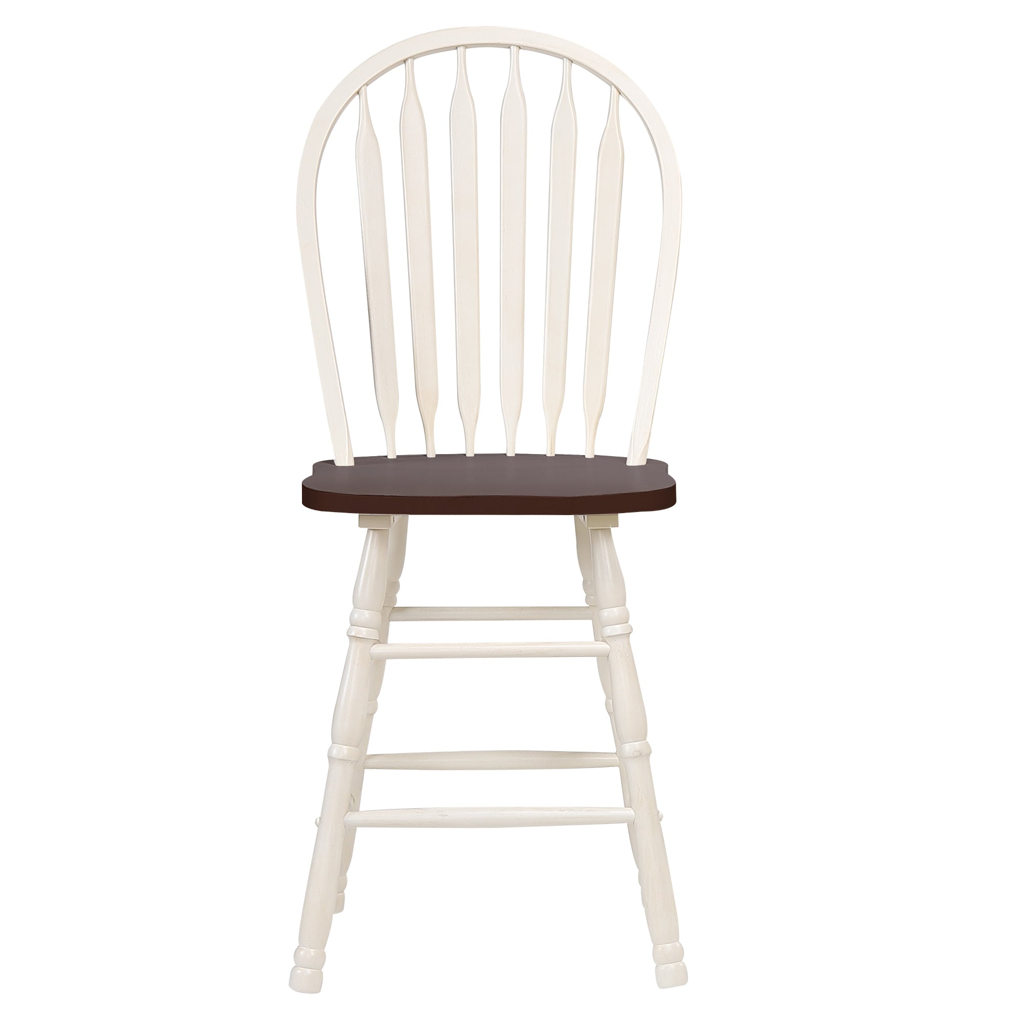 Sunset Trading Andrews Arrowback 24 Barstool - Antique White and Brown Solid Wood Counter Height Stool - Set of 2