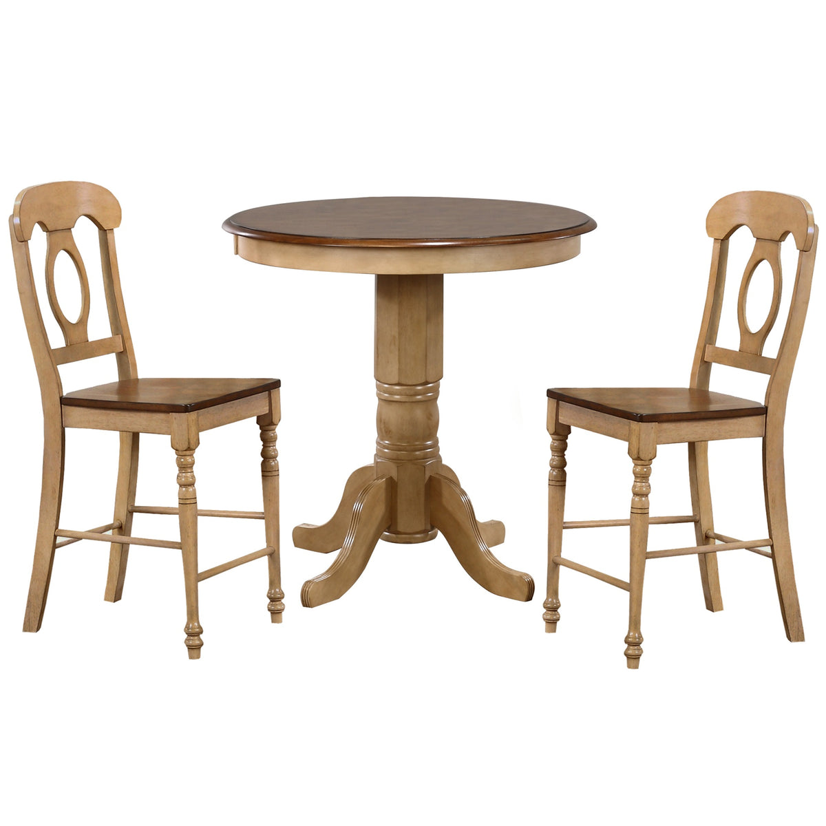 Sunset Trading Brook 3 Piece 36 Inch  Round Pub Table Set With Napoleon Stools | Counter Height Dining | Seats 4