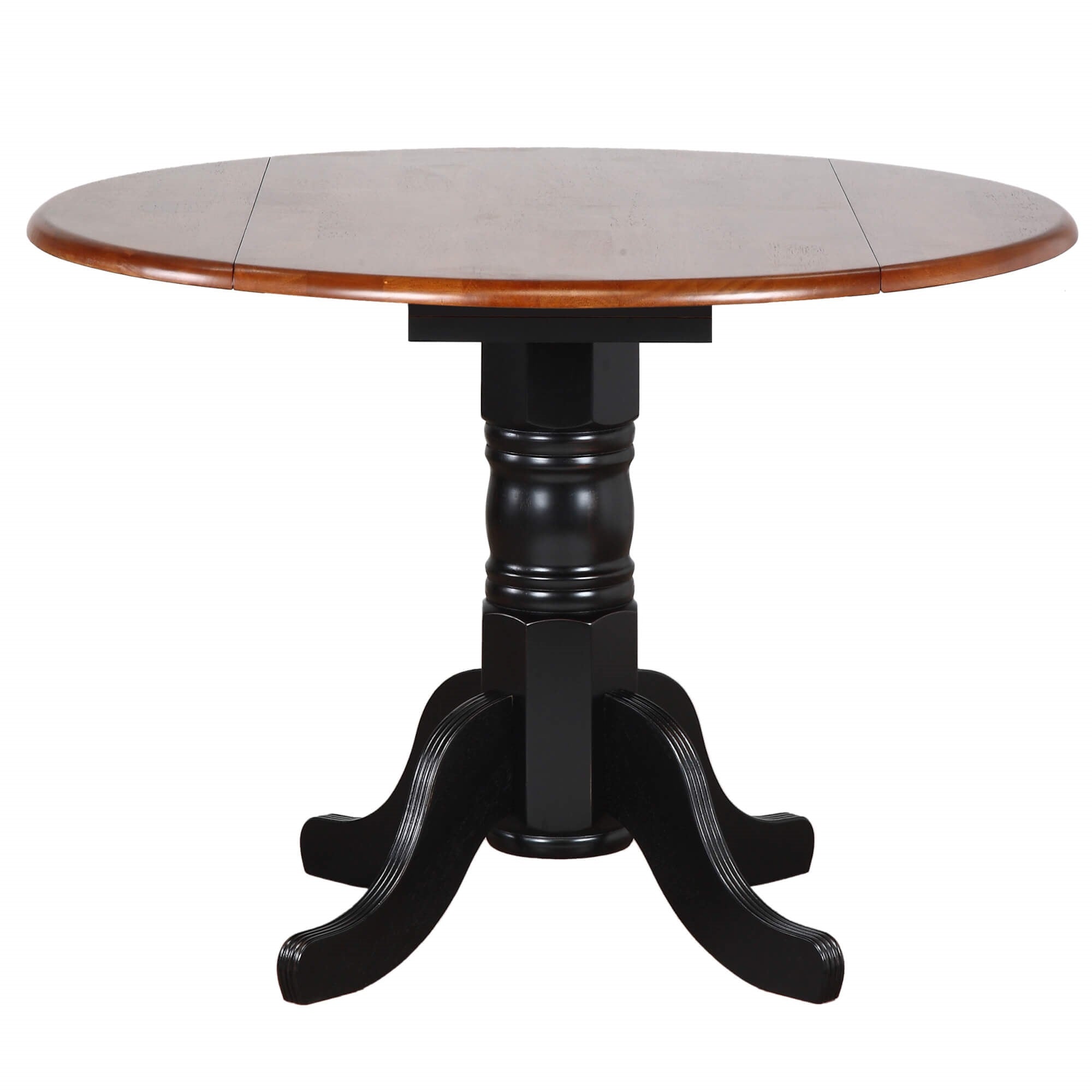 Sunset Trading Black Cherry Selections 42 Round Extendable Drop Leaf Dining Table | Antique Black and Cherry | Seats 6
