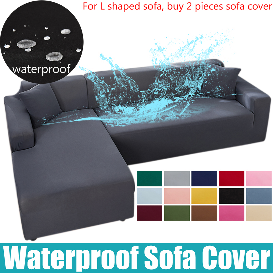 Water Resistant Sofa Cover for Living Room - Elastic Solid L Shaped Corner Sofa Cover - Fits 1/2/3/4 Seater Sofa, Couch, Armchair