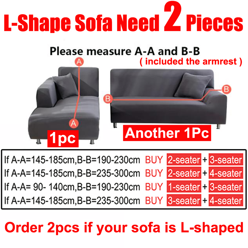 Water Resistant Sofa Cover for Living Room - Elastic Solid L Shaped Corner Sofa Cover - Fits 1/2/3/4 Seater Sofa, Couch, Armchair