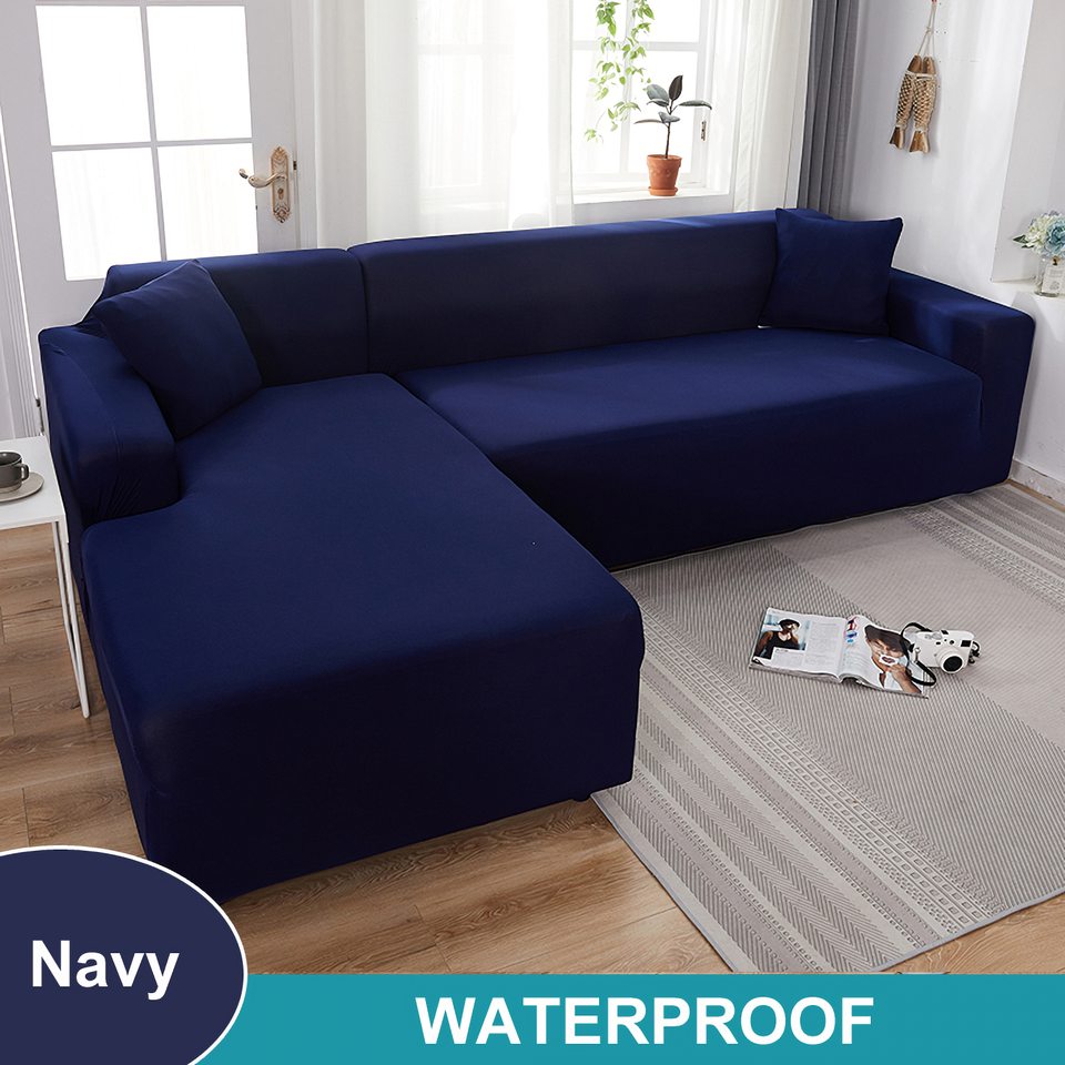 Water Resistant Sofa Cover for Living Room - Elastic Solid L Shaped Corner Sofa Cover - Fits 1/2/3/4 Seater Sofa, Couch, Armchair
