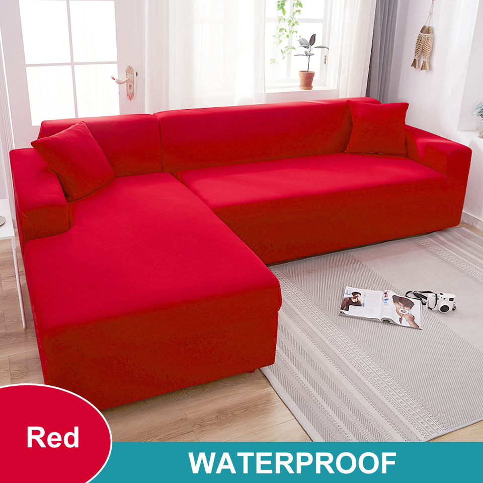Water Resistant Sofa Cover for Living Room - Elastic Solid L Shaped Corner Sofa Cover - Fits 1/2/3/4 Seater Sofa, Couch, Armchair
