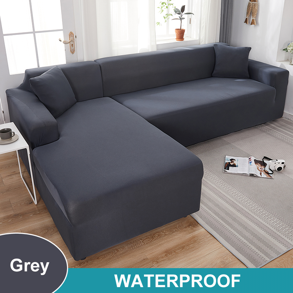 Water Resistant Sofa Cover for Living Room - Elastic Solid L Shaped Corner Sofa Cover - Fits 1/2/3/4 Seater Sofa, Couch, Armchair