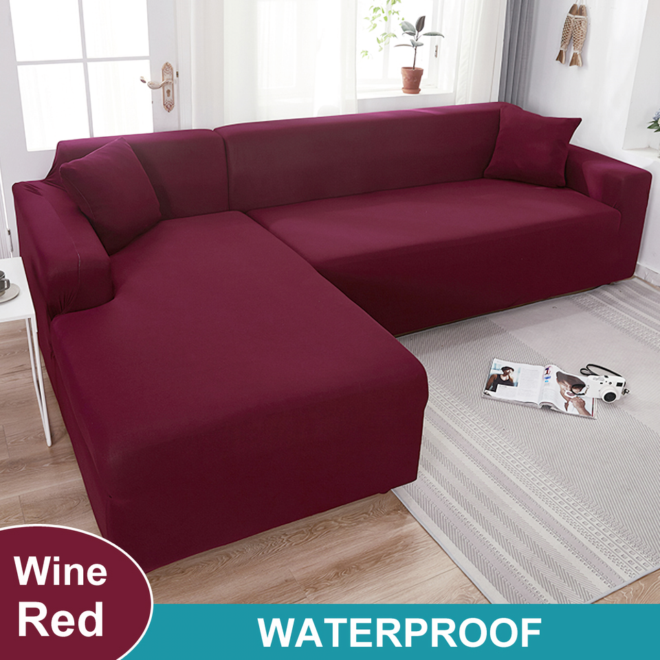 Water Resistant Sofa Cover for Living Room - Elastic Solid L Shaped Corner Sofa Cover - Fits 1/2/3/4 Seater Sofa, Couch, Armchair
