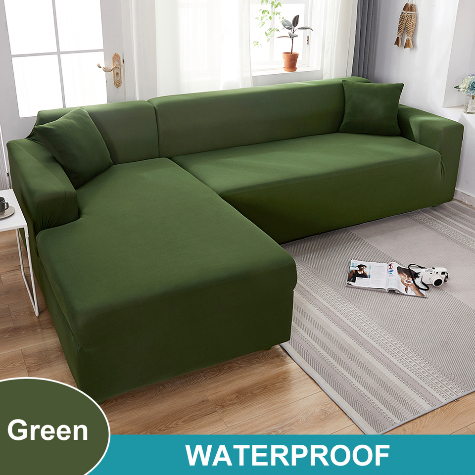 Water Resistant Sofa Cover for Living Room - Elastic Solid L Shaped Corner Sofa Cover - Fits 1/2/3/4 Seater Sofa, Couch, Armchair