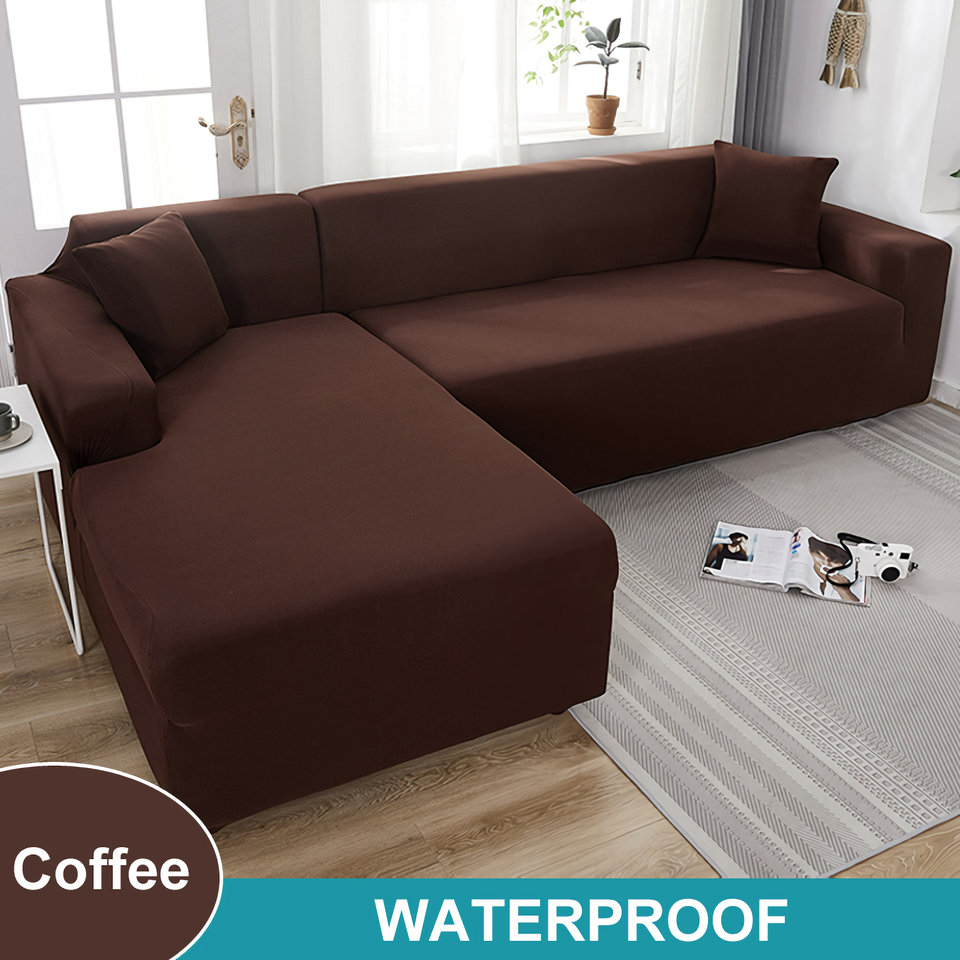 Water Resistant Sofa Cover for Living Room - Elastic Solid L Shaped Corner Sofa Cover - Fits 1/2/3/4 Seater Sofa, Couch, Armchair