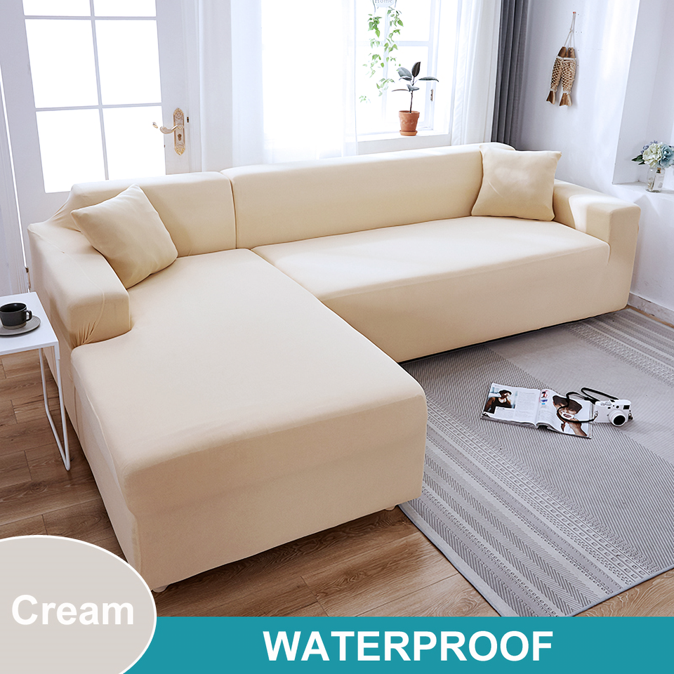 Water Resistant Sofa Cover for Living Room - Elastic Solid L Shaped Corner Sofa Cover - Fits 1/2/3/4 Seater Sofa, Couch, Armchair