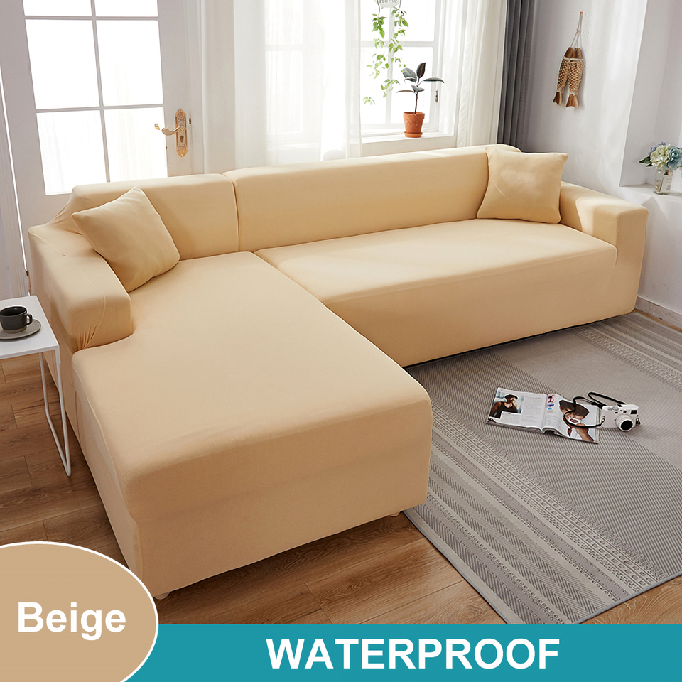 Water Resistant Sofa Cover for Living Room - Elastic Solid L Shaped Corner Sofa Cover - Fits 1/2/3/4 Seater Sofa, Couch, Armchair