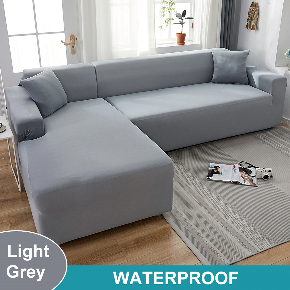 Water Resistant Sofa Cover for Living Room - Elastic Solid L Shaped Corner Sofa Cover - Fits 1/2/3/4 Seater Sofa, Couch, Armchair
