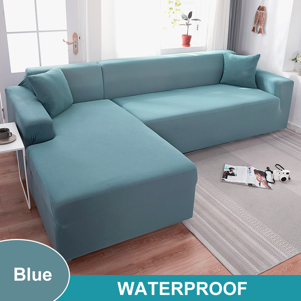 Water Resistant Sofa Cover for Living Room - Elastic Solid L Shaped Corner Sofa Cover - Fits 1/2/3/4 Seater Sofa, Couch, Armchair